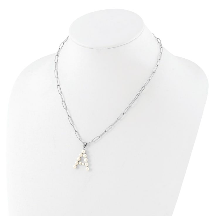 Rhodium Over Sterling Silver 3-5.5mm Freshwater Cultured Pearl LETTER A
18-inch Necklace
