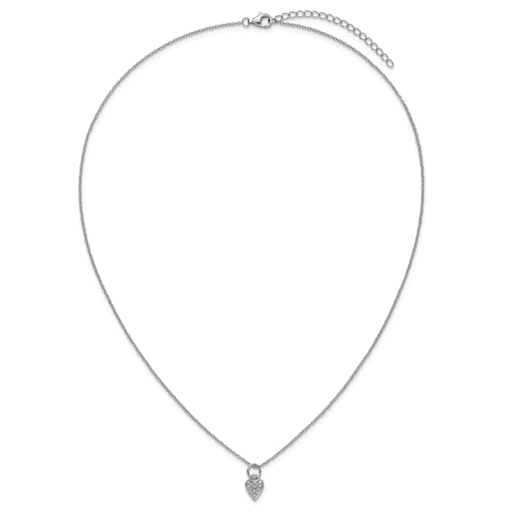 Rhodium Over Sterling Silver Polished Cubic Zirconia Heart with 2 Inch
Extension Necklace
