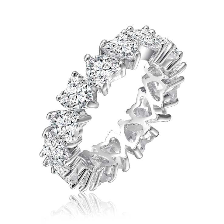 Heart Shape CZ Band Ring In White Rhodium Over Brass