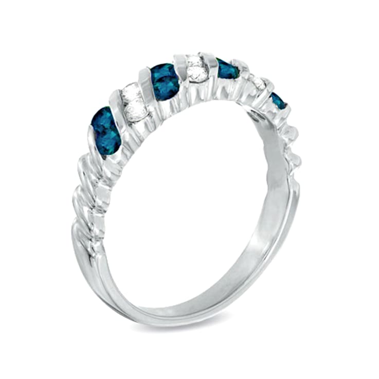 0.80ctw Sapphire and Diamond Band Ring in 14k White Gold