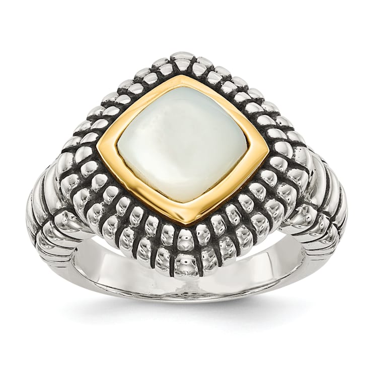 Sterling Silver Antiqued with 14K Accent Mother of Pearl Ring