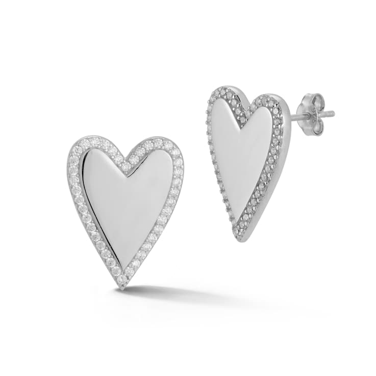 Sterling Statements Rhodium Over Sterling Silver Cubic Zirconia Halo
Heart Studs