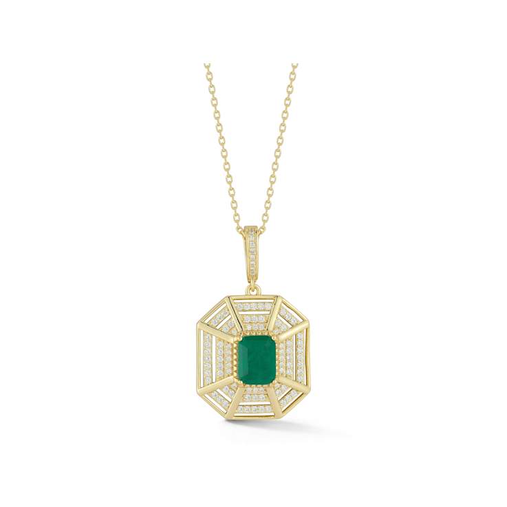 Rachel Zoe CZ Octagon Medallion Necklace in 14K Gold Over Sterling Silver