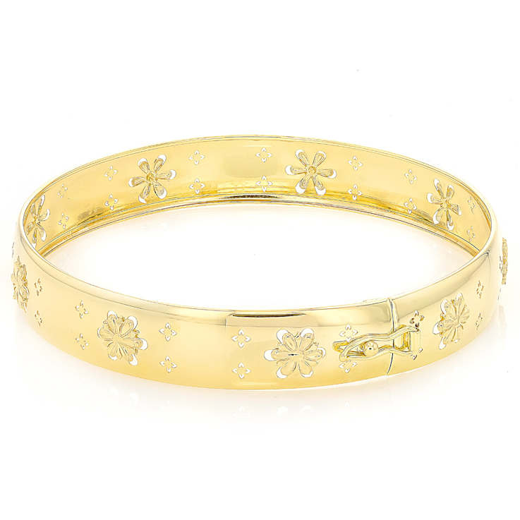 Italian Nobile Bloom Opera Bangle In Solid 14K Yellow Gold