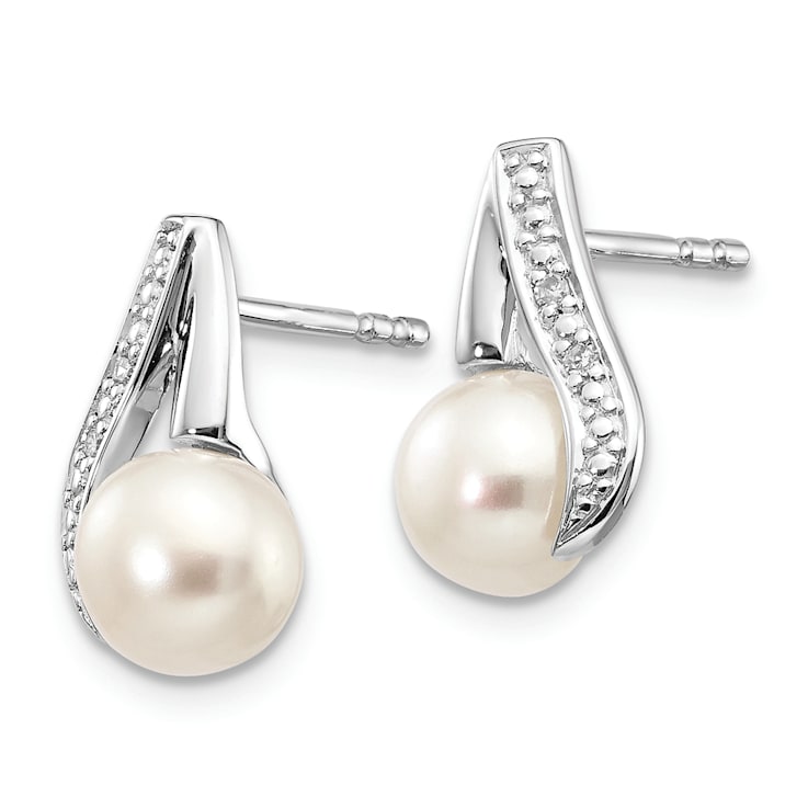 Rhodium Over 14K White Gold 6-7mm Button Freshwater Cultured Pearl
0.02ctw Diamond Earrings