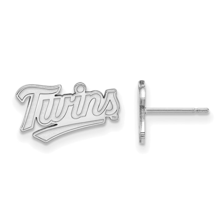 Rhodium Over Sterling Silver MLB LogoArt Minnesota Twins T-C Post Earrings