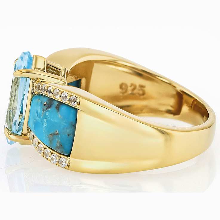Blue Topaz, Inaly Turquoise And White Zircon Ring In 18K Gold Over
Sterling Silver 1.97ctw
