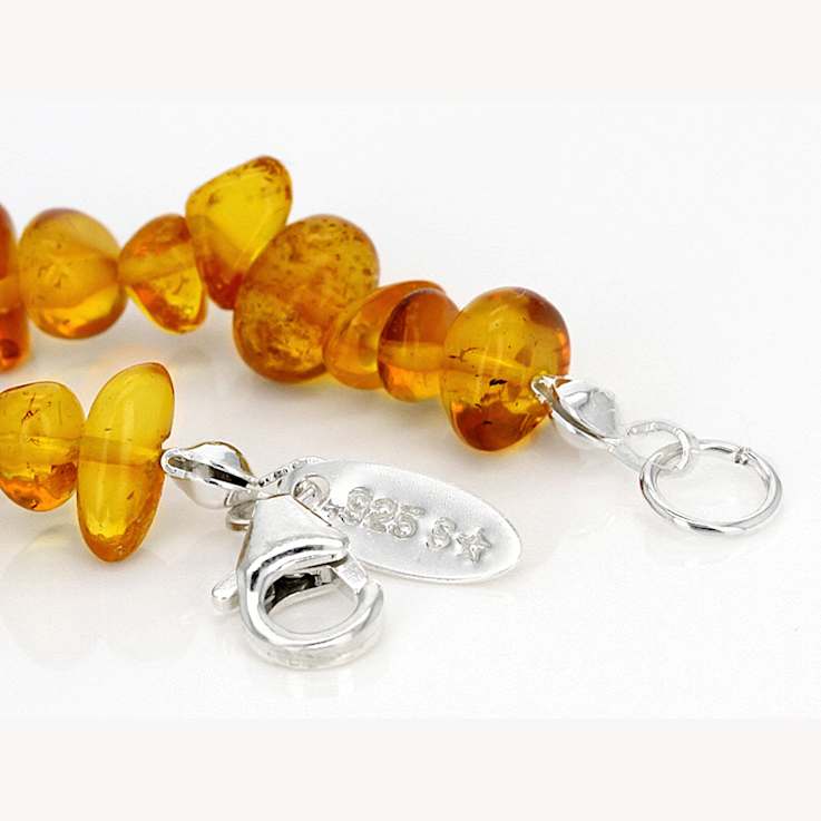 Amber And Turquoise Beaded Sterling Silver Bracelet