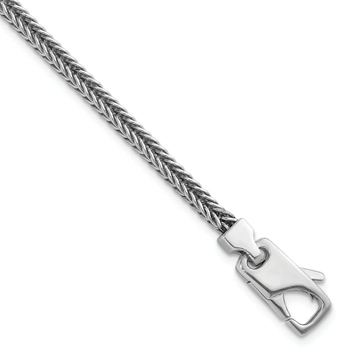 Rhodium Over Sterling Silver Polished 3.0mm Franco 8 Inch Chain Bracelet