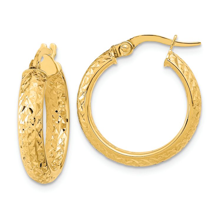 14k Yellow Gold Polished and Diamond-Cut Inside and Out 13/16"
Fancy Hoop Earrings