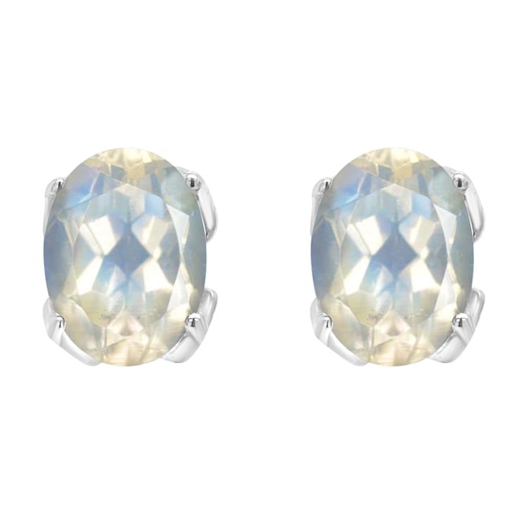 8x6mm Oval Moonstone Rhodium Over Sterling Silver Stud Earrings