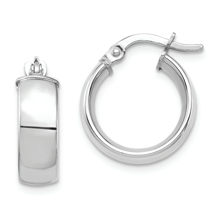 Rhodium Over 14k White Gold 5/8" High Polished Hoop Earrings