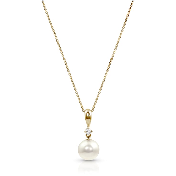 14K Yellow Gold Diamond Akoya Pearl Pendant