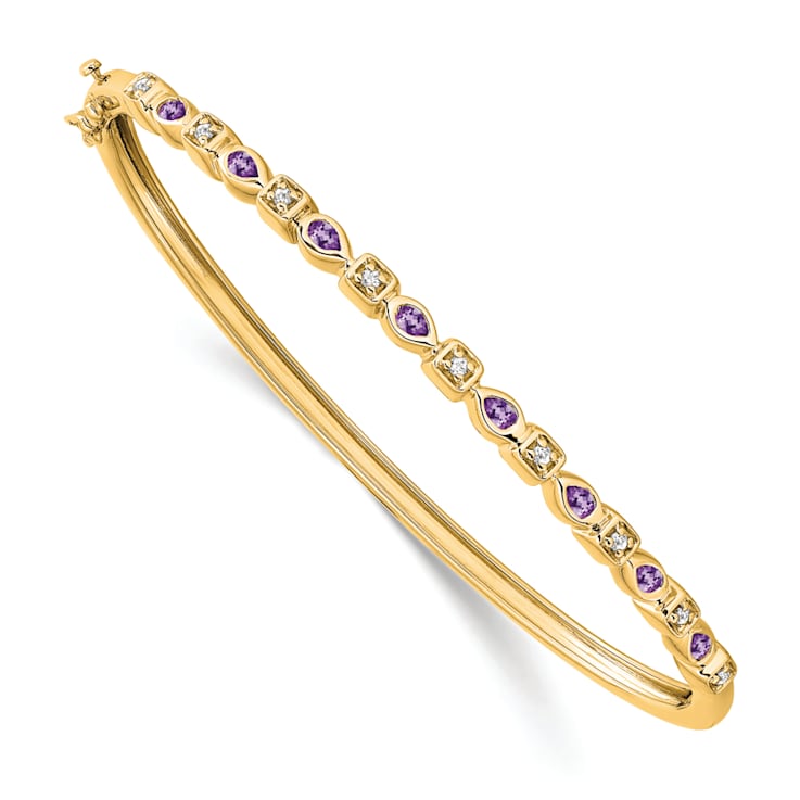 14k Yellow Gold Amethyst and Diamond Bangle