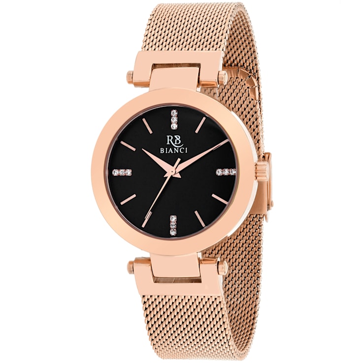 Roberto Bianci Women's Cristallo Black Dial, Rose Stainless Steel mesh Watch