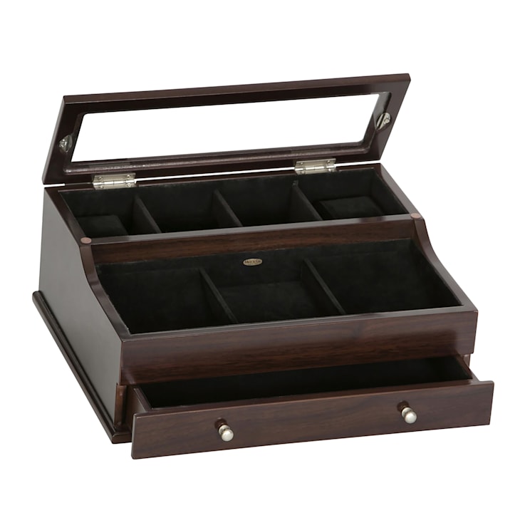 Mele and Co Hampden Men's Glass Top Wooden Dresser Top Valet
