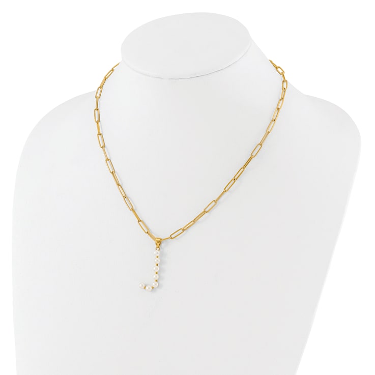 Gold Tone Sterling Silver 3-5.5mm Freshwater Cultured Pearl LETTER J
18-inch Necklace