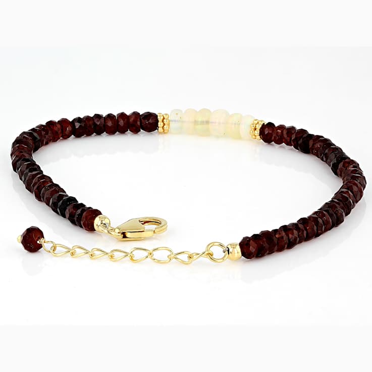 Garnet And Opal Beaded Bracelet In 18K Gold Over Sterling Silver