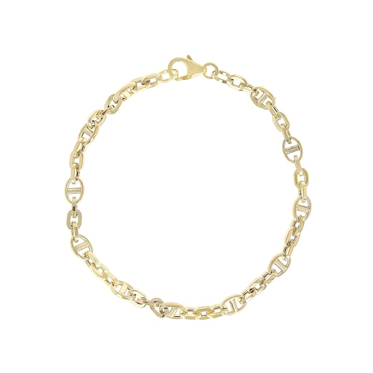 Oval Mariner Link Bracelet In Solid 14K Yellow Gold 5.3mm