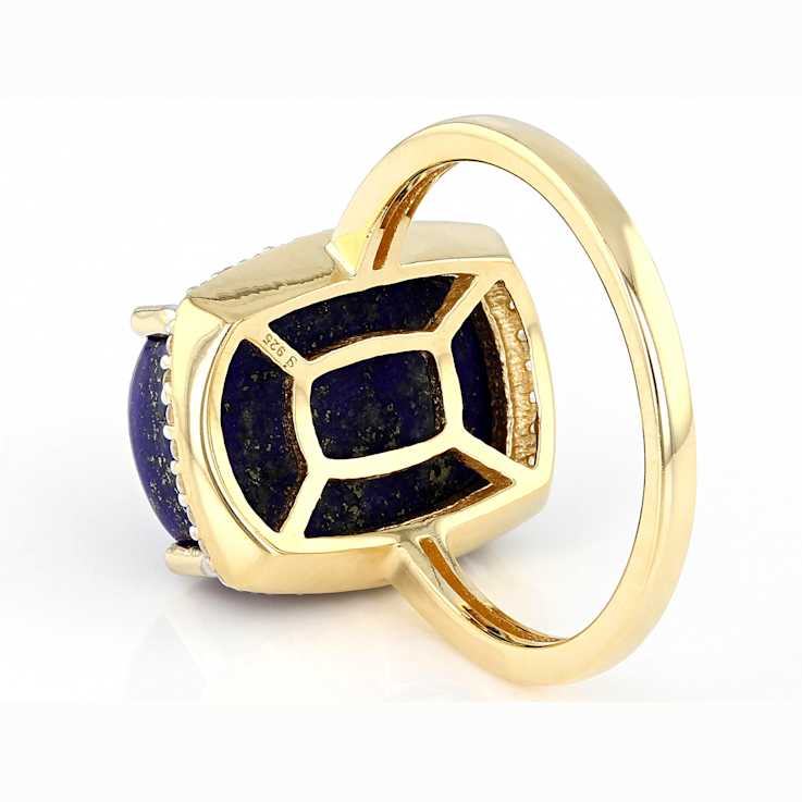 Lapis Lazuli And White Zircon Cocktail Ring In 18K Gold Over Sterling
Silver 0.27ctw