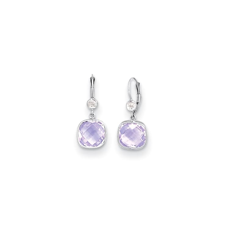 14K White Gold Pink Amethyst and White Topaz Earrings