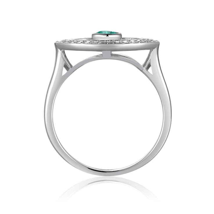 Emerald with Moissanite Accents Rhodium Over Sterling Silver Evil Eye
Halo Ring