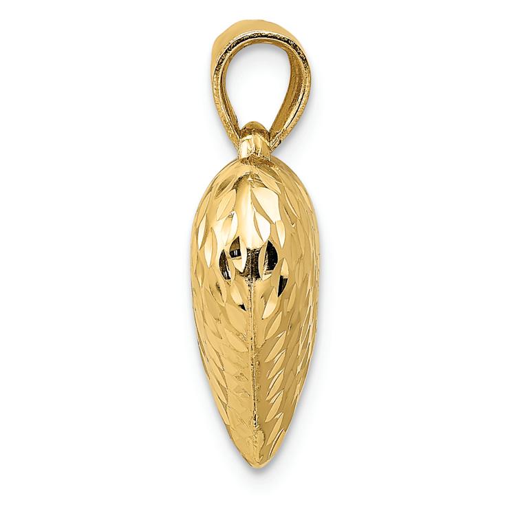 14k Yellow Gold 3D Polished and Textured Heart Pendant