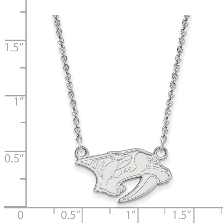Rhodium Over Sterling Silver NHL LogoArt Nashville Predators Small Necklace