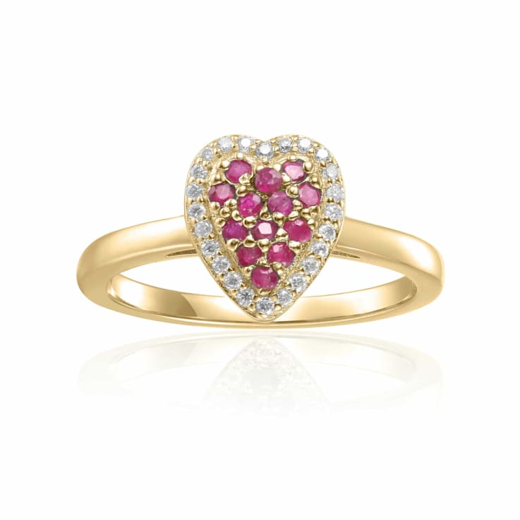 Ruby and Moissanite 14K Yellow Gold Over Sterling Silver Heart Shape
Cluster Ring