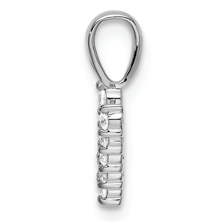 Rhodium Over 14K White Gold Lab Grown Diamond Letter V Initial Pendant