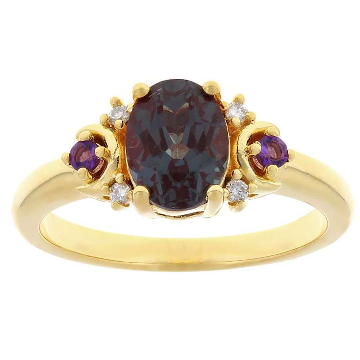 Lab-Created Alexandrite, Amethyst And Lab-Grown Diamond Ring In 18K Gold
Over Sterling Silver 1.38ctw