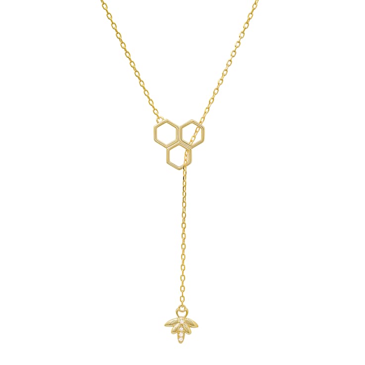 White Cubic Zirconia 14k Yellow Gold Over Sterling Silver Bee Necklace 0.04ctw