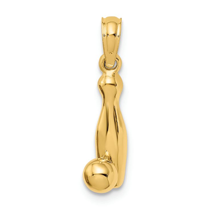 14k Yellow Gold 3D Textured Bowling Pin and Ball Charm