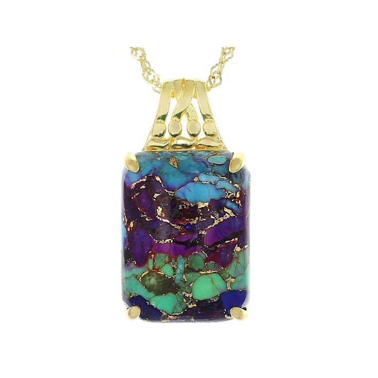 Multi-Color BlendedTurquoise Pendant Necklace In 18K Gold Over Sterling Silver