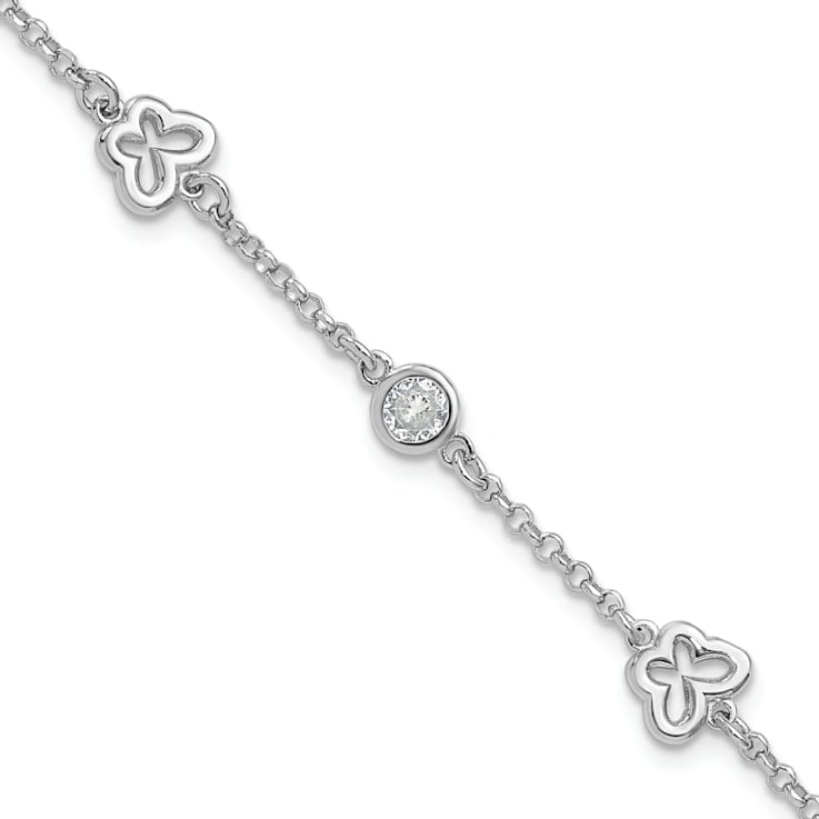 Rhodium Over Sterling Silver Cubic Zirconia Butterfly with 1-inch
Extension Bracelet