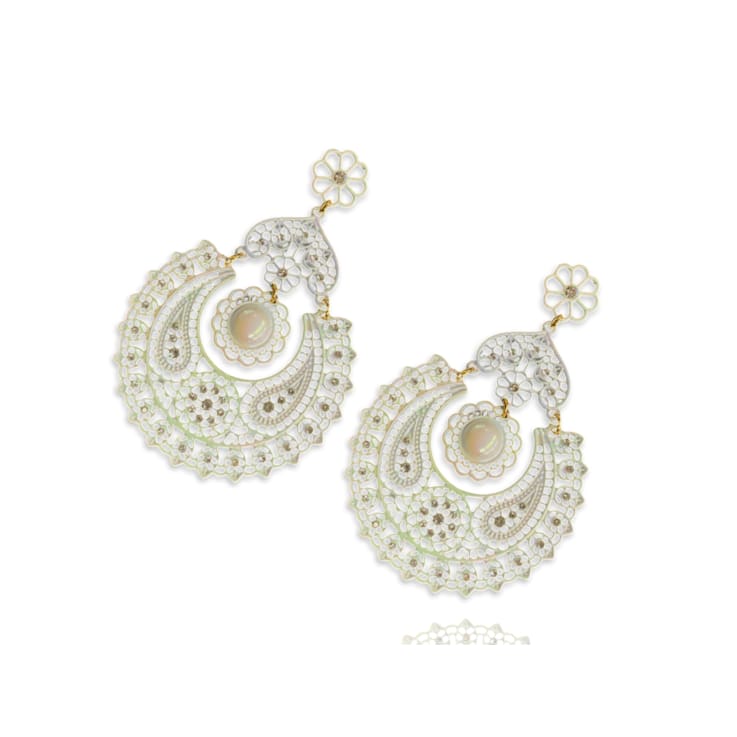 White Iridescent Filigree Drop Floral Earring