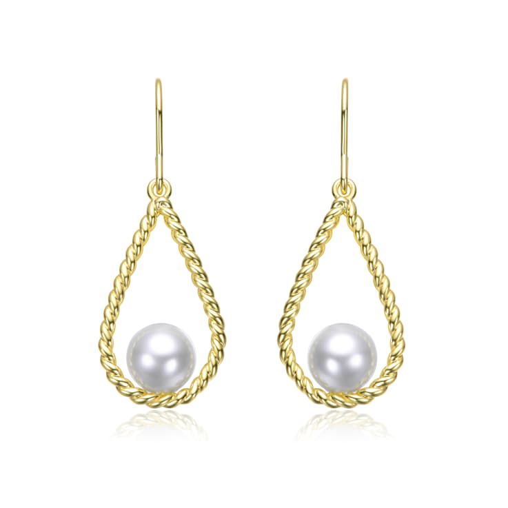 Twisted Teardrop Pearl Drop Earrings In 14K Gold Over Brass
