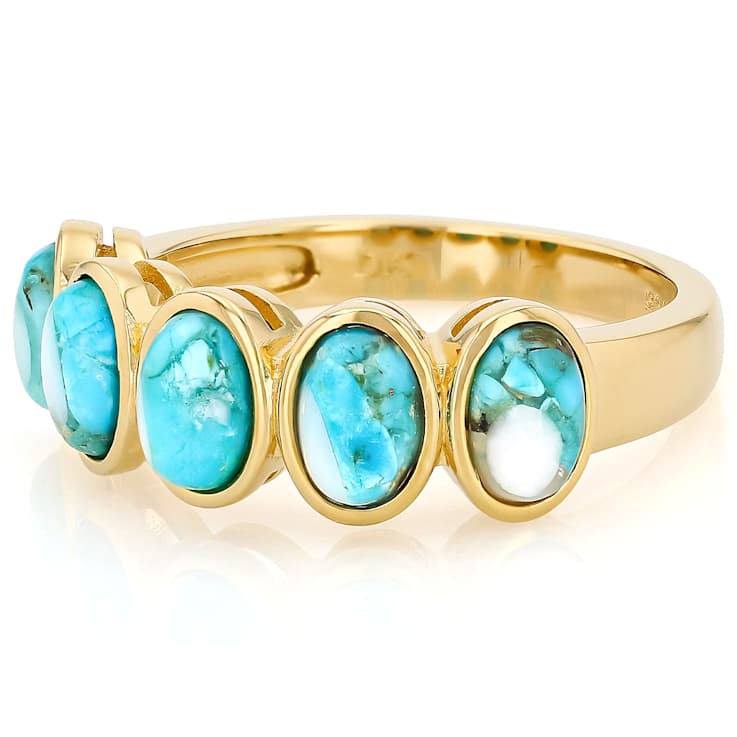 Turquoise And Mother-Of-Pearl Five-Stone Band Ring In 18K Gold Over
Sterling Silver