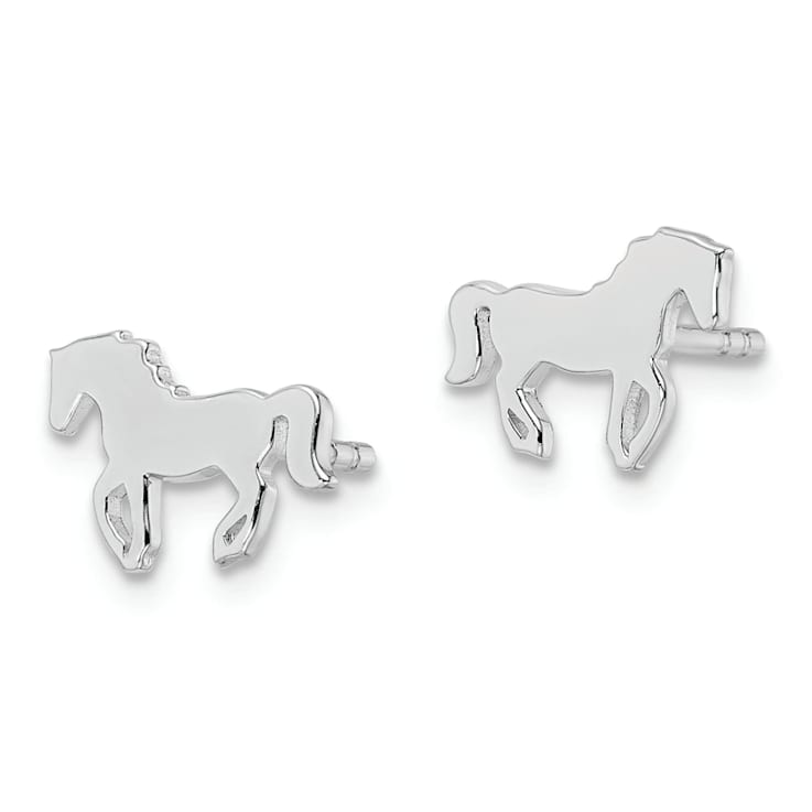 Rhodium Over Sterling Silver Horse Children's Post Earrings