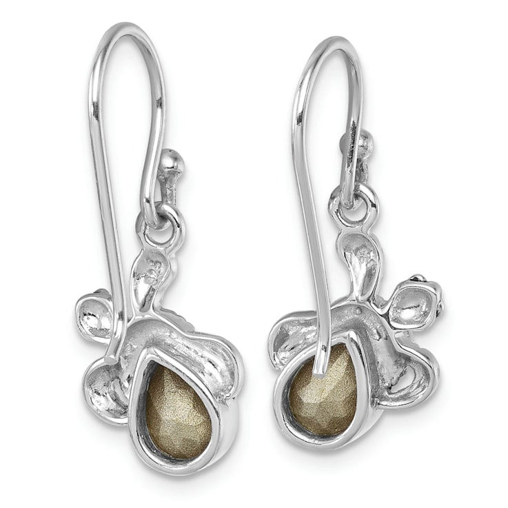 Rhodium Over Sterling Silver Blue Crystal Hatching Turtle Dangle Earrings