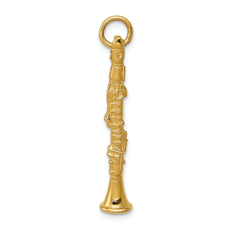 14k Yellow Gold Textured 3D Clarinet Pendant