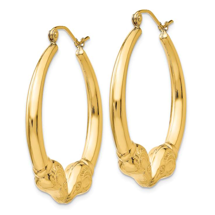 14k Yellow Gold 1 3/8" Polished Ram Hoop Earrings