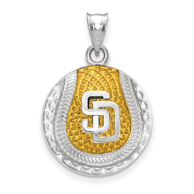 Rhodium Over Sterling Silver MLB LogoArt San Diego Padres Enameled Pendant