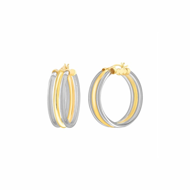 14K Yellow Gold Over Sterling Silver Acrylic Ridge Hoop Earrings in Blackberry