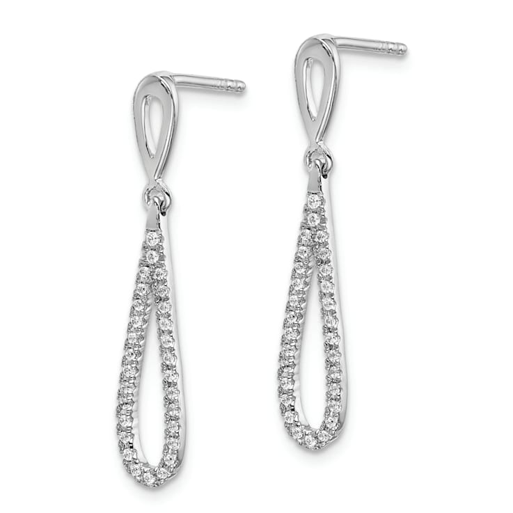 Rhodium Over 14K White Gold Lab Grown Diamond Teardrop Dangle Post Earrings
