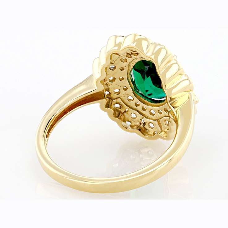 Lab-Created Emerald And White Zircon Ring In 18K Gold Over Sterling
Silver 2.23ctw