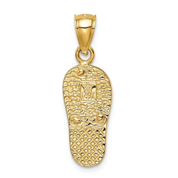 14k Yellow Gold Polished and Textured 3D with Lab Created White Opal
Flip-Flop Pendant
