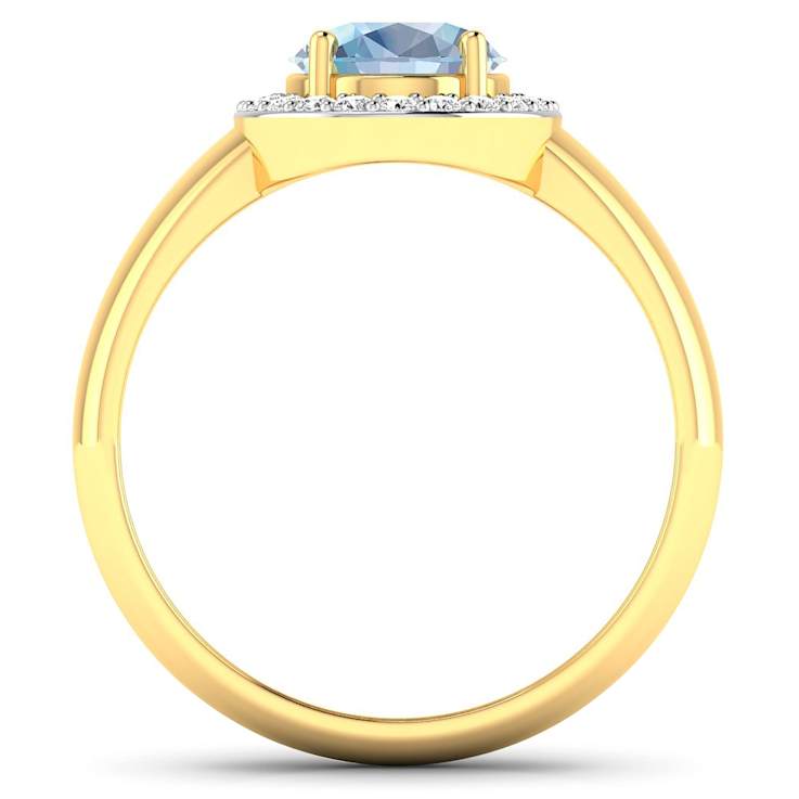 1.5ctw Blue Aquamarine and Diamond 14K Yellow Gold Halo Ring