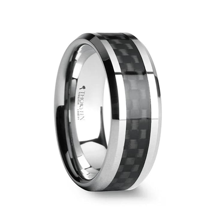 MAXIMUS Black Carbon Fiber Inlay Tungsten Carbide Wedding Band 7mm