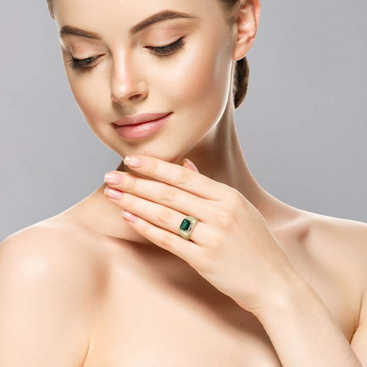Rachel Zoe Green CZ Halo Dome Ring in 14K Gold Over Sterling Silver